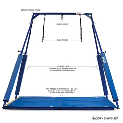 Sensory swing set with labeled components on a white background